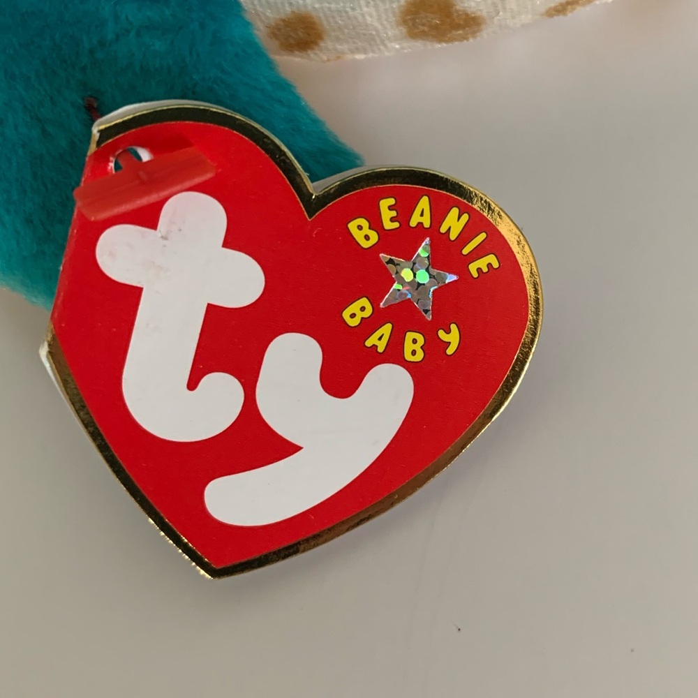 NWT Beanie Baby Ty Poseidon Whale 2000 Retired Vintage Ocean Blue Tan Polka Dots - Picture 14 of 15